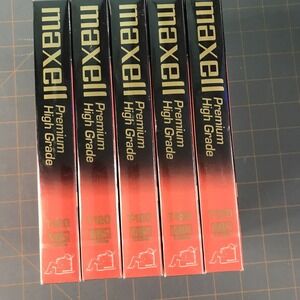 Lot of 5 Maxell Premium High Grade VHS T-120 6 Hour Video Cassette Tapes Sealed